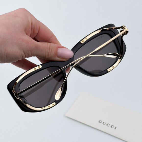 Gucci Women BRAND NEW Sunglasses Black Gold Grey Butterfly GG1566S 001 - Picture 3 of 11
